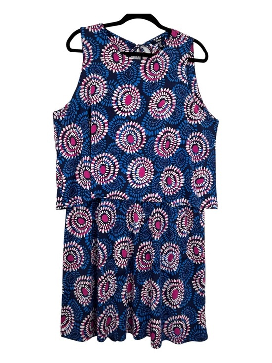 Hatley Dresses & Skirts - Hatley Blue Pink Geometric Print Sleeveless Dress Size XL Boho Tassel Summer